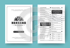 Pizza restaurant menu layout design brochure or food flyer template vector illustration.