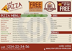 Pizza Restaurant Take away menu