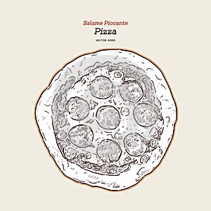 Pizza salame, hand draw sketch vector
