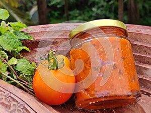 Pizza sauce in a jar