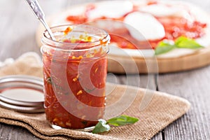 Pizza sauce in a jar