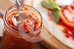 Pizza sauce in a jar