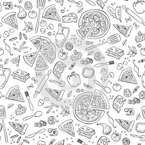 Pizza seamless pattern. Vector pizza pattern.