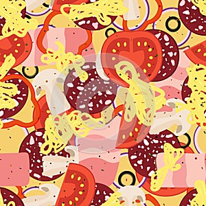 Pizza. Seamless repeating pattern for napkins, wrappers, tablecloths and other kitchen designs. Vector food background photo