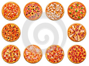 Pizza set with copyspace isolated at white