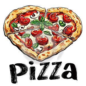 pizza in the shape of a heart, cartoon, white background 3