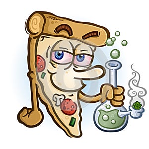 Pizza Slice Cartoon Character Smoking a Bong