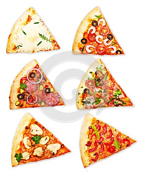 Pizza slice with different toppings photo