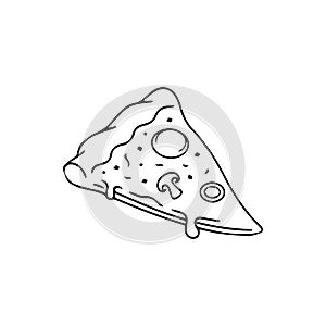 Pizza slice flat line icon. Pizza slice with pepperoni flat icon for apps and websites.
