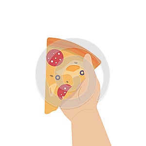 Pizza slice in hand