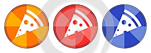 Pizza slice icon burst light round button set illustration