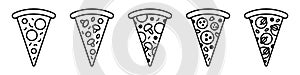 Pizza slice line icons set. Fast food illustration. Vector isolated on background.