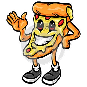 Pizza Slice Mascot Cartoon Character Design Vector Illustration