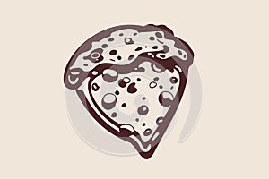 Pizza slice with melted cheese and pepperoni. Vector cartoon sticker in comic style with contour. Design element food for greeting