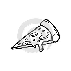 Pizza slice with melting cheese doodle hand drawn illustration