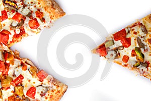 Pizza slice top view isolated on background