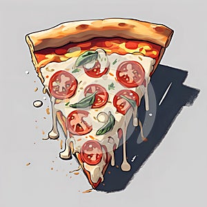 Pizza slice in a white background, with white sausage.