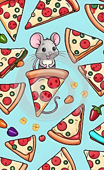 Pizza slices mouse pattern design wallpaper illustration
