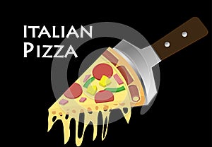 Pizza on spatula in black background, vector art