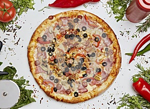 Pizza Suprema with ingredients