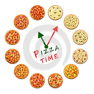 Pizza time. Clock from italian food.