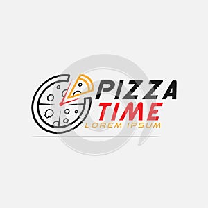 Pizza time logo illustration pizzeria time fast food junk food delivery vector icon template