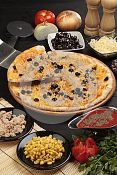 Pizza with tuna and sweetcorn