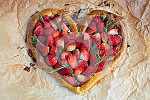 Pizza Valentine& x27;s Day, sweet dessert with chocolate and strawberries, with caramel sauce and chocolate. Step by step