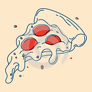 Pizza. Vector illustration with risograph print effect