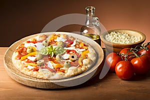 Pizza with vegetables on the table