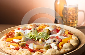Pizza with vegetables on the table