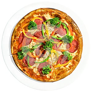 Pizza on white dish