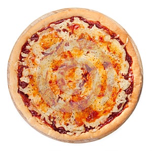 Pizza on white top view