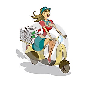 Pizza. Woman. Scooter