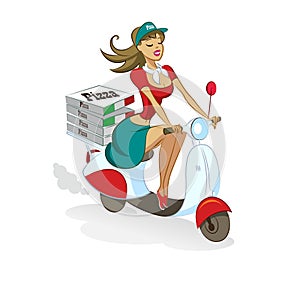 Pizza. Woman. Scooter