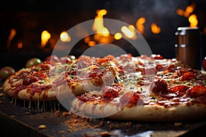 Pizza on wood plate