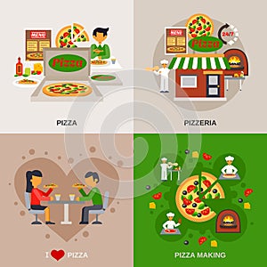 Pizzeria Concept Icons Set