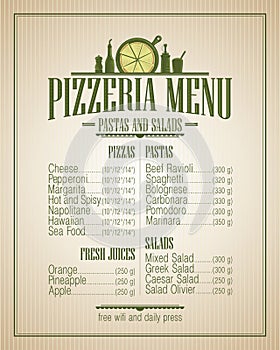 Pizzeria menu, vintage style.