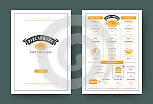 Pizzeria restaurant menu layout design brochure or flyer template vector illustration