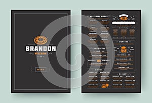 Pizzeria restaurant menu layout design brochure or flyer template vector illustration