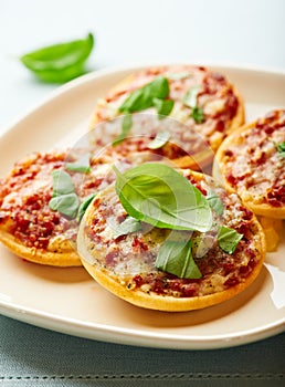 Pizzette with tomatoes and basil
