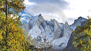 Pizzo Badile on the Rhaetian Alps in the Bregaglia valley Switzerland