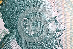 Pjeter Bogdani a closeup portrait from Albanian money