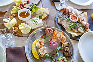 Pkhali appetizers on plate in restaurant, georgian dish