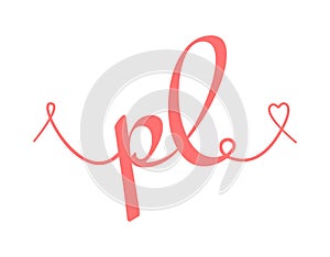 PL initial wedding monogram calligraphy vector illustration. Hand drawn lettering p and l love logo design for valentines day photo