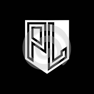 PL Logo monogram shield geometric black line inside white shield color design photo