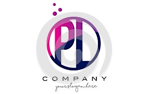 PL P L Circle Letter Logo Design with Purple Dots Bubbles photo