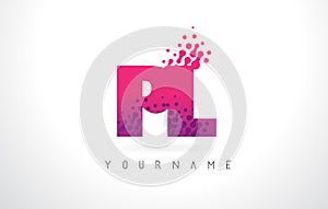 PL P L Letter Logo with Pink Purple Color and Particles Dots Design. photo