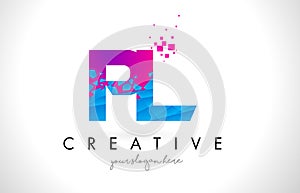 PL P L Letter Logo with Shattered Broken Blue Pink Texture Design Vector. photo