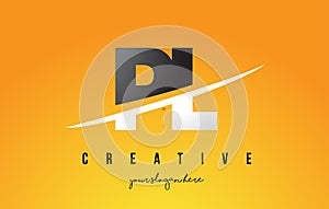 PL P L Letter Modern Logo Design with Yellow Background and Swoosh. photo